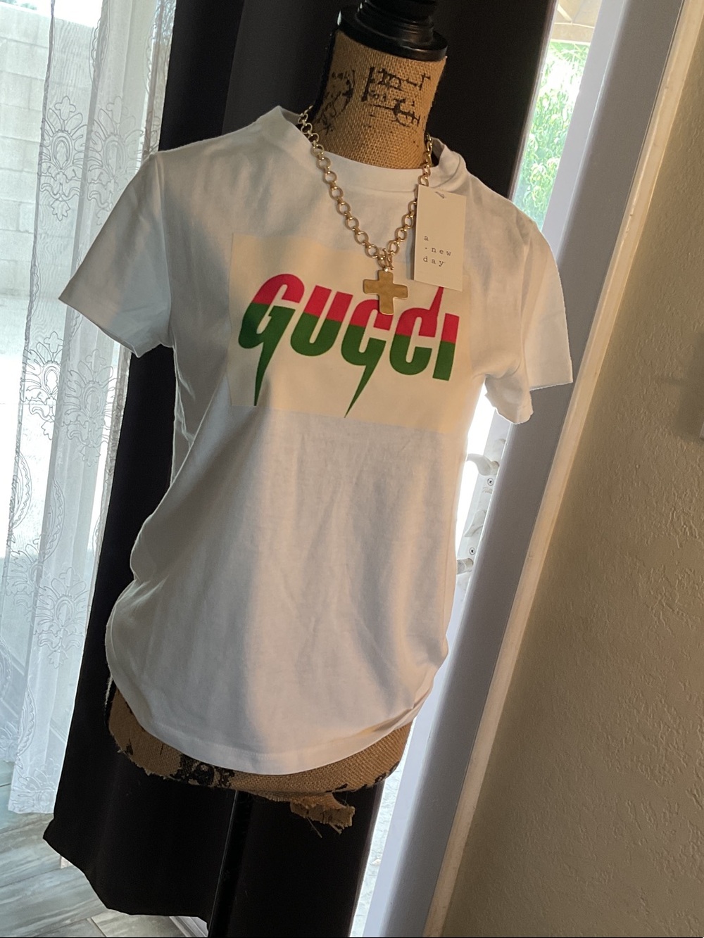 Gucci White Tee with Green & Red Logo